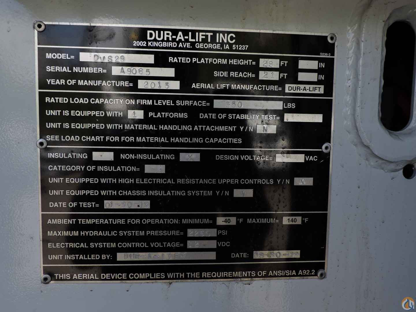 2012 DUR-A-LIFT DVS 29TS Bucket/Service Truck Crane for Sale in Hodgkins Illinois Crane Network image 15