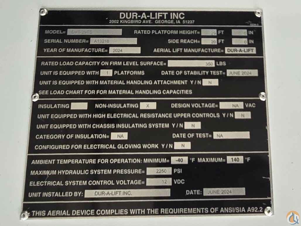 2024 DUR-A-LIFT Aerial Man Lifts Crane for Sale in Hodgkins Illinois Crane Network image 11