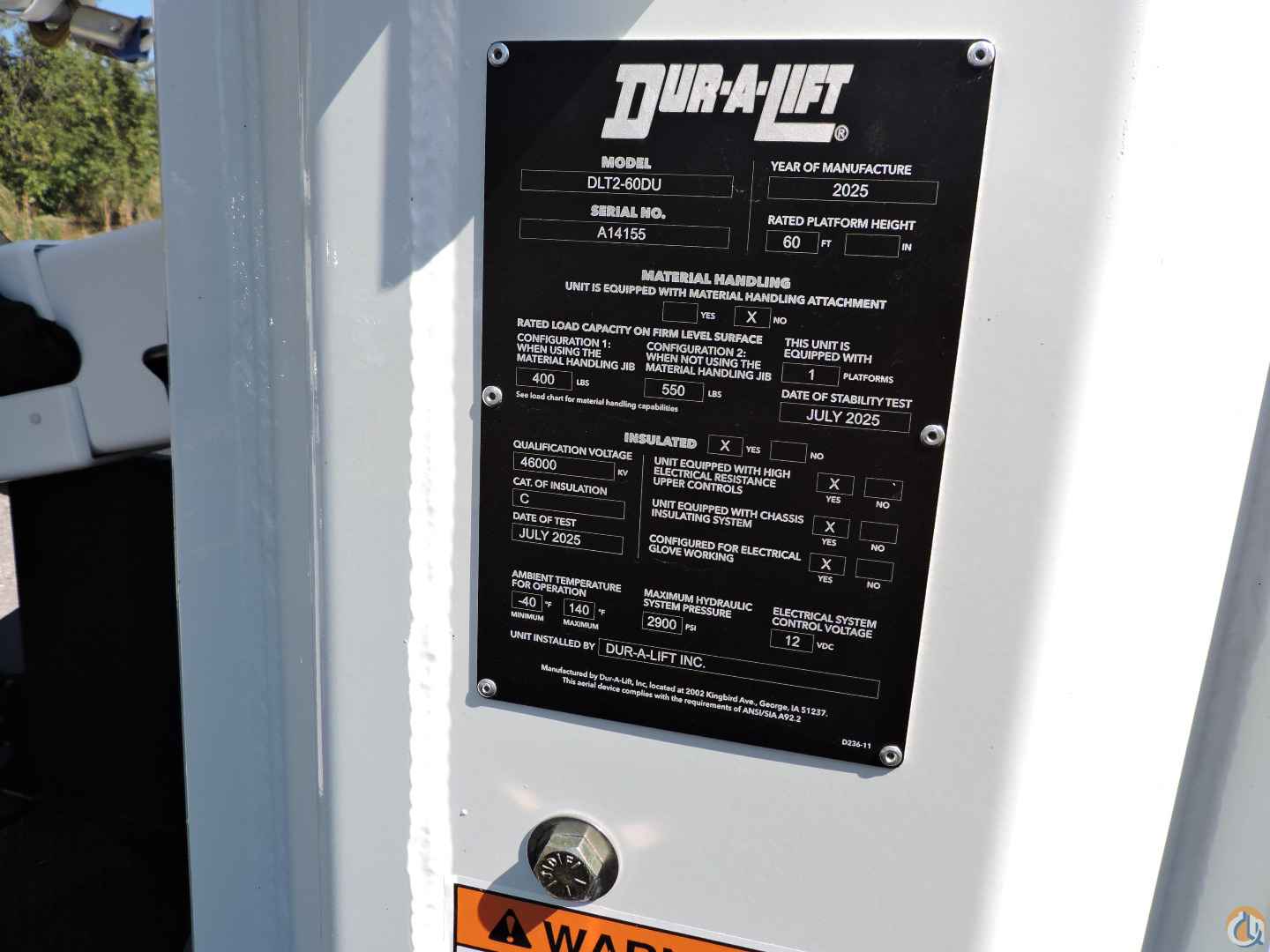 2025 DUR-A-LIFT DLT2-60DU Bucket/Service Truck Crane for Sale in Hodgkins Illinois Crane Network image 9