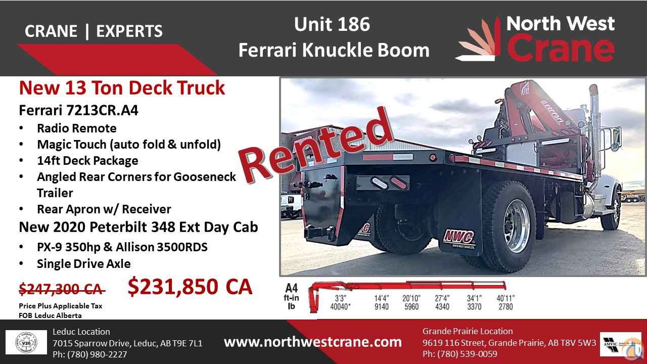 2020 Ferrari 13 Ton Knuckle Boom 13ft Deck Truck Mounted Knuckle Boom Crane (Sold) in Alberta Canada Crane Network image 0